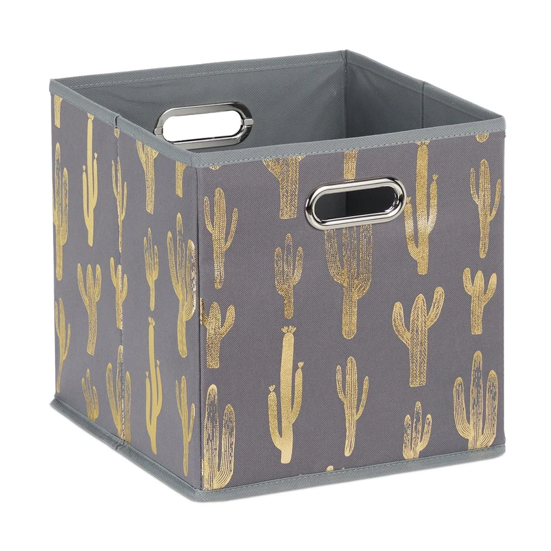 Lot de 2 boîtes pliantes carrées rangement pratique 29 x 28,5 x 28,5 cm en feutre gris 13_0010157