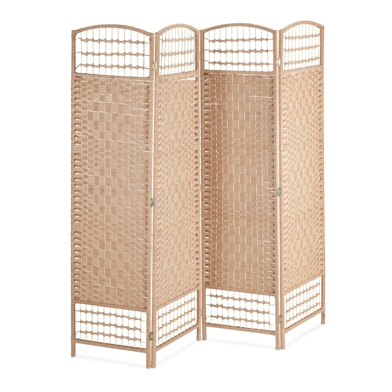 Paravent pliable 4 volets décoration salon chambre 180 x 160 x 4 cm ambiance cosy en bambou beige 13_0012174