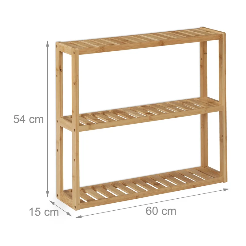 Étagère murale 3 rayons réglables salle de bain finition naturelle compacte 80 x 30 x 20 cm en bambou clair 13_0012973
