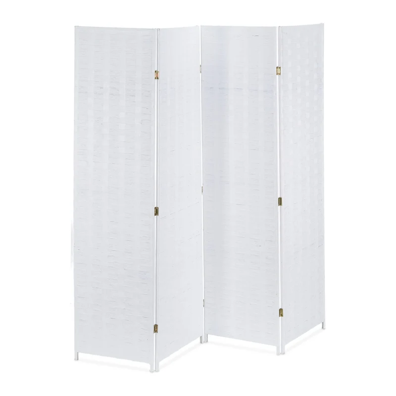 Paravent pliable en 4 volets pour intérieur décoration salon chambre 180 x 180 cm en bois blanc 13_0012173