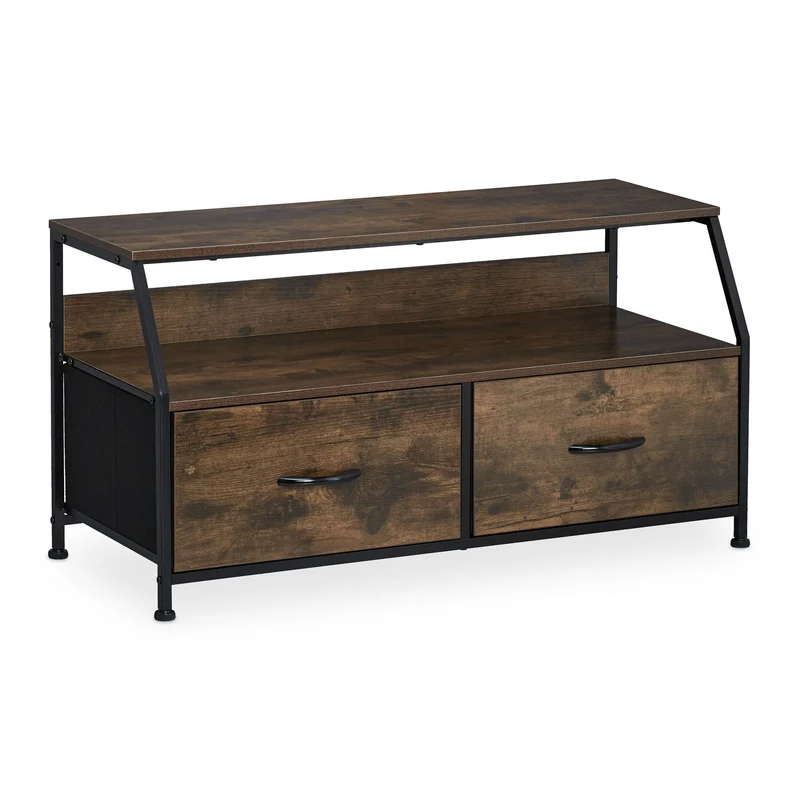 Meuble TV style industriel compact design avec 2 tiroirs 90 x 40 x 50 cm en bois marron 13_0010908