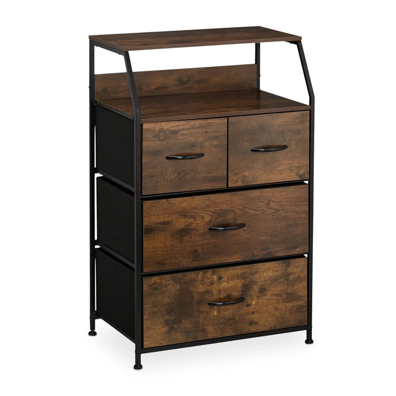 Commode 4 tiroirs moderne style industriel 100 x 40 x 80 cm grand espace de rangement en MDF noir 13_0010907