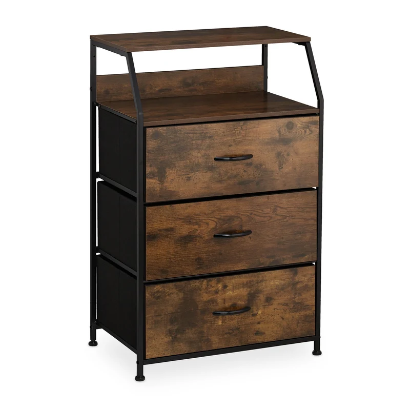Commode 3 tiroirs pratique style industriel salon couloir 90 x 40 x 80 cm en MDF noir 13_0010896