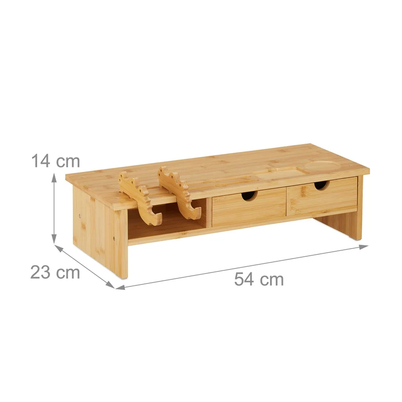 Support d'écran ergonomique bureau avec rangement 75 x 25 x 10 cm en bambou naturel 13_0012106