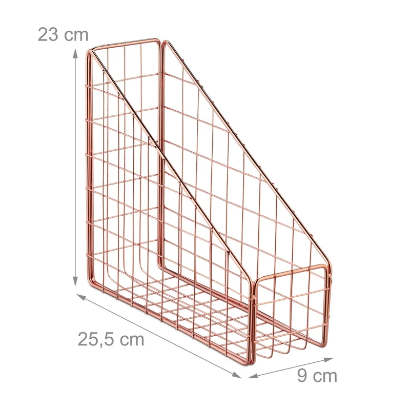 Lot de 2 range-revues moderne design grillagé bureau 23 x 9 x 25,5 cm en fer or rose 13_0013602