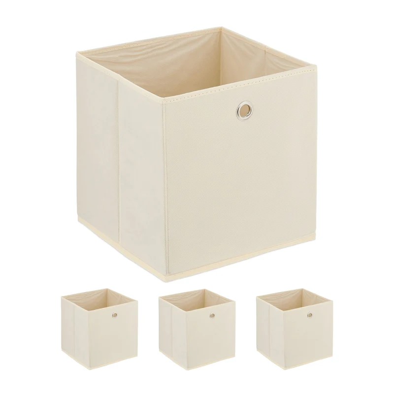 Lot de 4 boîtes de rangement carrées pratiques pour chambre salle de bain 30 x 30 x 30 cm en tissu beige 13_0013903
