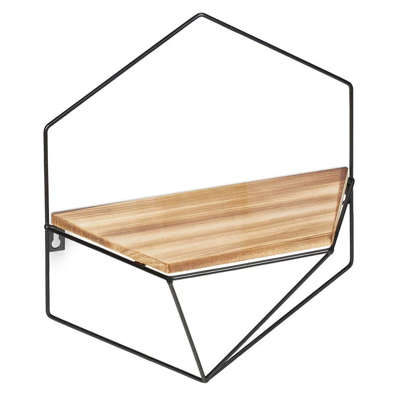 Étagère murale hexagonale déco intérieure style moderne 60 x 60 x 15 cm en MDF noir 13_0011274