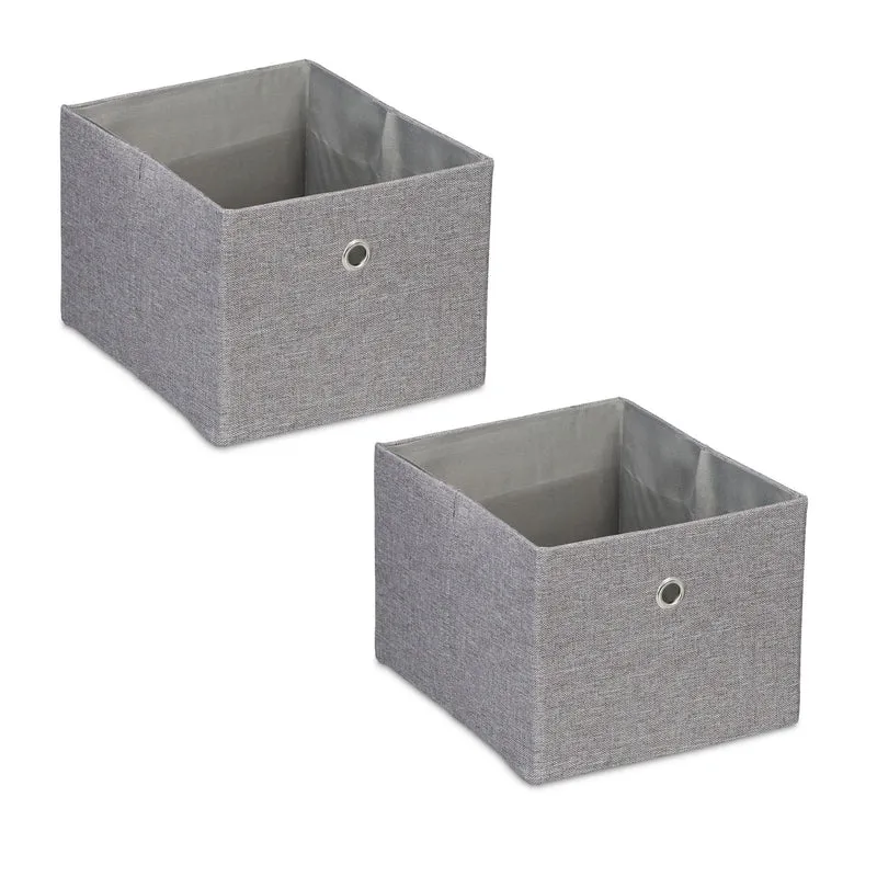Lot de 2 boîtes de rangement décoratives en tissu pliables 16 x 20,5 x 25 cm en lin gris 13_0013758