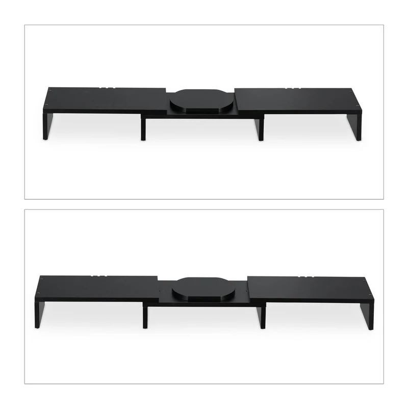 Support pour 2 moniteurs ajustable ergonomique bureau 80 x 25 x 10 cm en bois noir 13_0011719