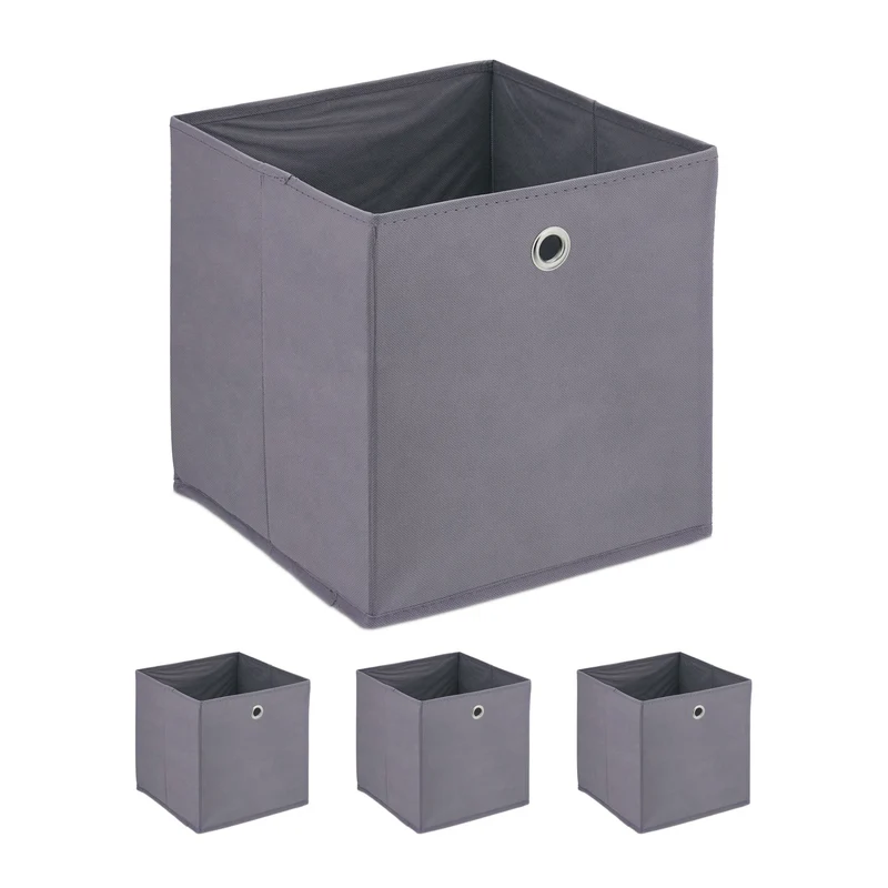Lot de 4 boîtes de rangement pliables carrées 30 x 30 x 30 cm pratiques chambre salon en tissu gris 13_0013906