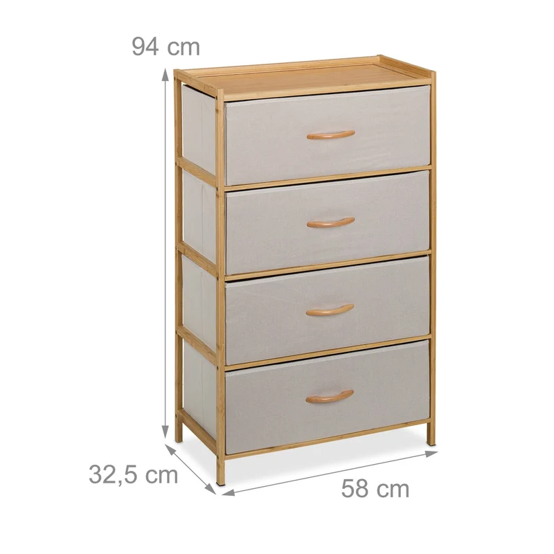 Commode à 4 tiroirs rangement chambre salon 94 x 58 x 32,5 cm design élégant en bambou beige 13_0015966