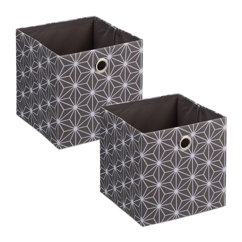 Lot de 2 boîtes de rangement décoratives tissu robuste 30 x 30 x 30 cm avec motifs pour petits objets en gris 13_0013729