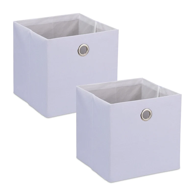 Lot de 2 boîtes de rangement carrées pratiques pour petits objets 30,5 x 30,5 x 30,5 cm en lin beige 13_0013751
