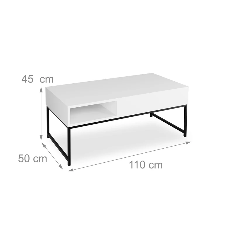 Table basse pliable moderne avec plateau relevable 60 x 110 x 77,5 cm en aggloméré blanc 13_0015740