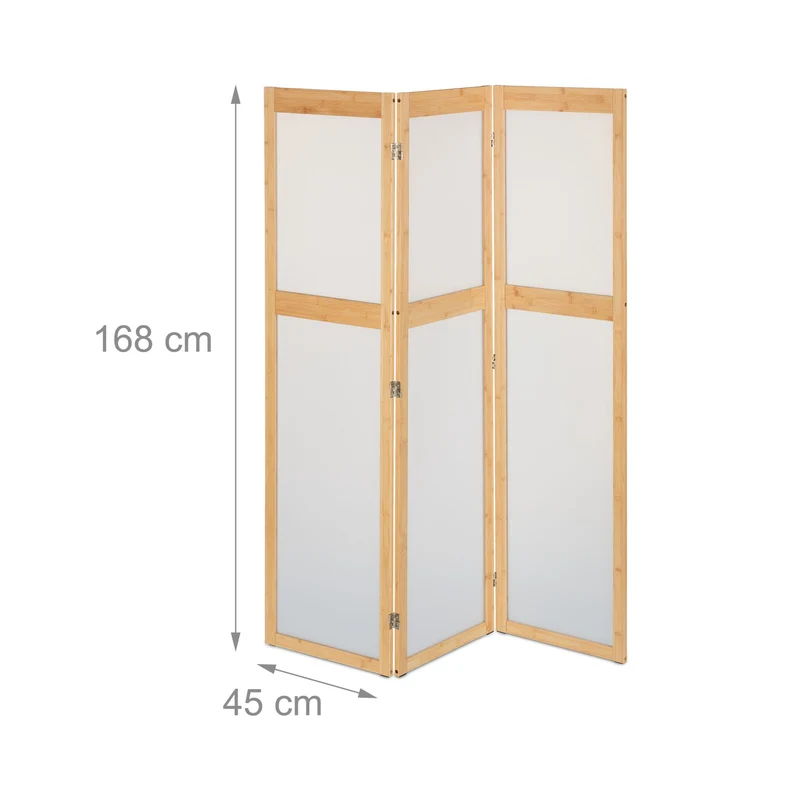 Paravent décoratif à 3 volets pliable pour salon chambre 150 x 180 cm touche contemporaine en bambou blanc 13_0012926