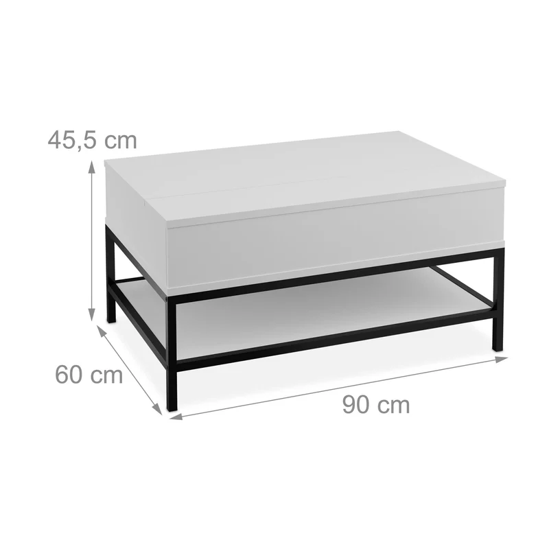 Table basse polyvalente avec plateau relevable 90 x 60 x 45,5 cm rangement pratique design moderne en métal noir 13_0015805