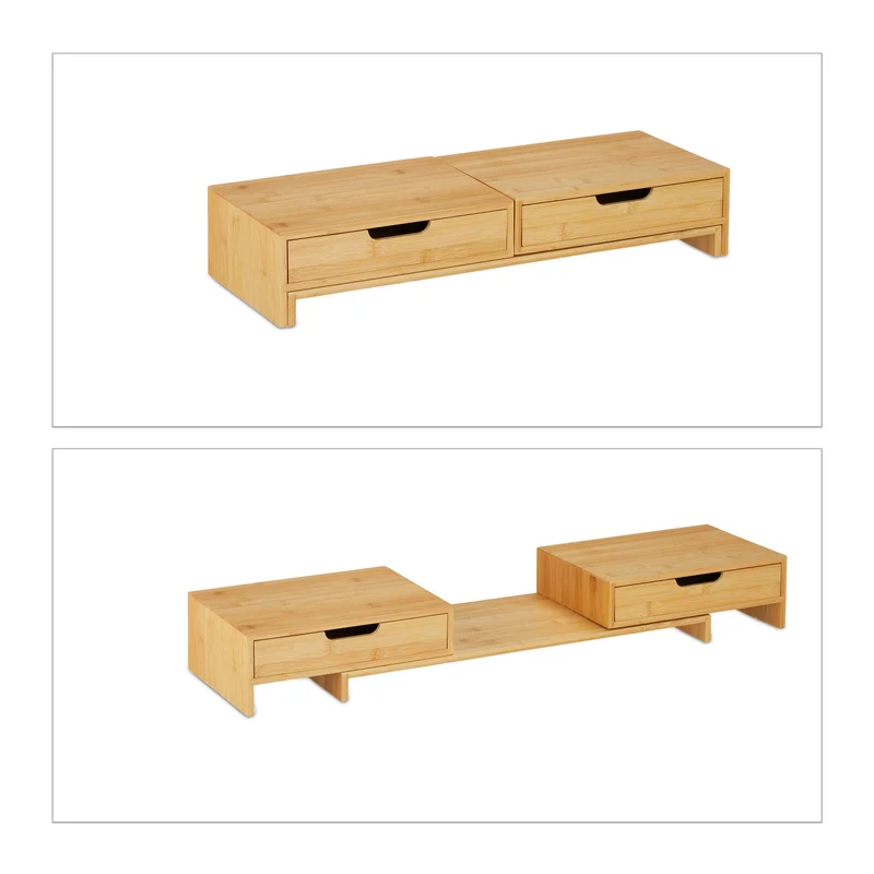 Support d'écran ergonomique pour 2 écrans bureau 80 x 30 x 12 cm rangement pratique finition moderne en bambou naturel 13_0012093