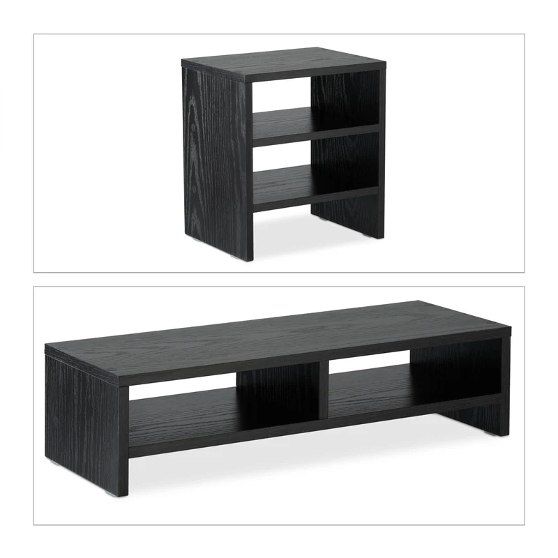 Support d'ordinateur avec organiseur bureau ergonomique 70 x 25 x 10 cm en bois noir 13_0011692