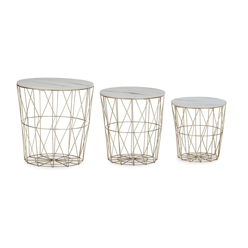 Lot de 3 tables basses modernes décoratives salon rangement intérieur 40 x 39,5 x 31 cm en métal doré 13_0011281