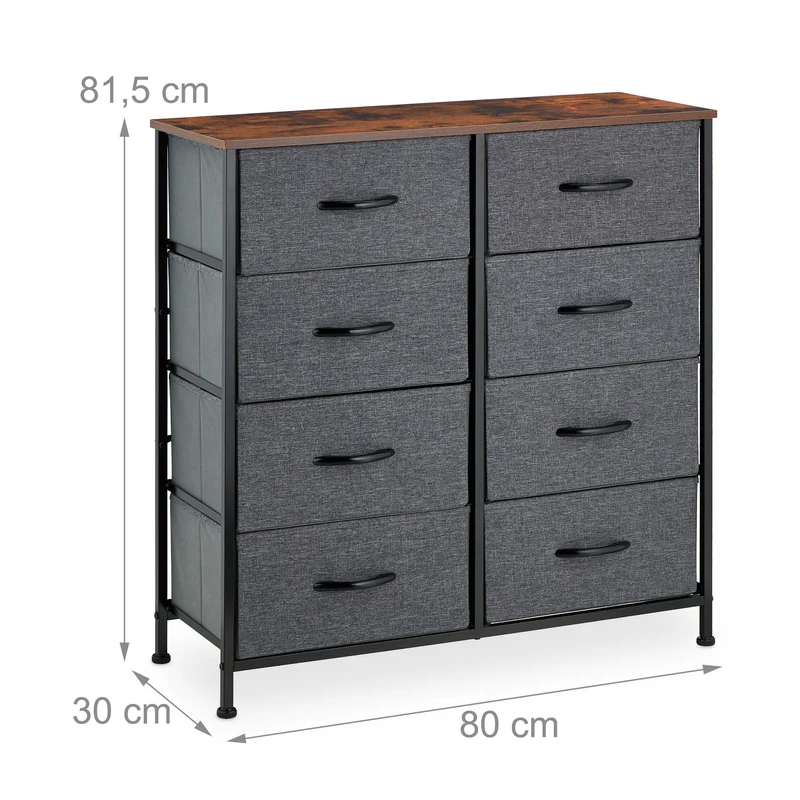 Commode à 8 tiroirs vintage polyvalente salon chambre couloir 120 x 40 x 80 cm en bois gris 13_0012822