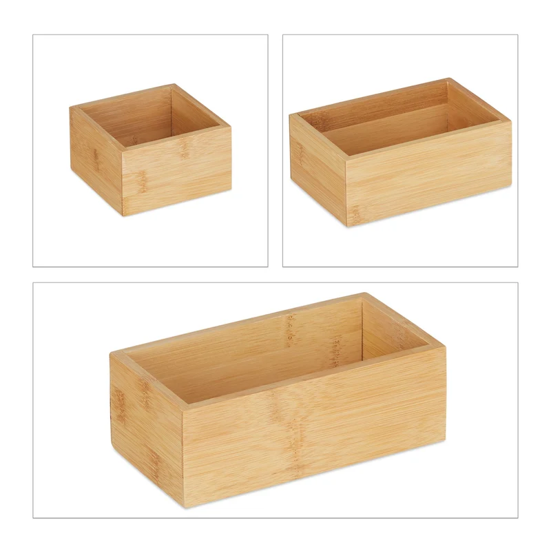 Lot de 5 boîtes de rangement pratiques pour bureau cuisine salle de bain 20 x 15 x 10 cm en bambou naturel 13_0010322