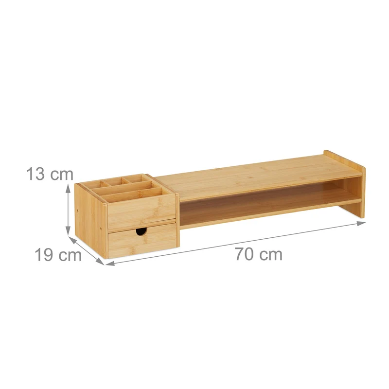 Support d'écran ergonomique bureau avec rangement 75 x 25 x 10 cm en bambou naturel 13_0012099