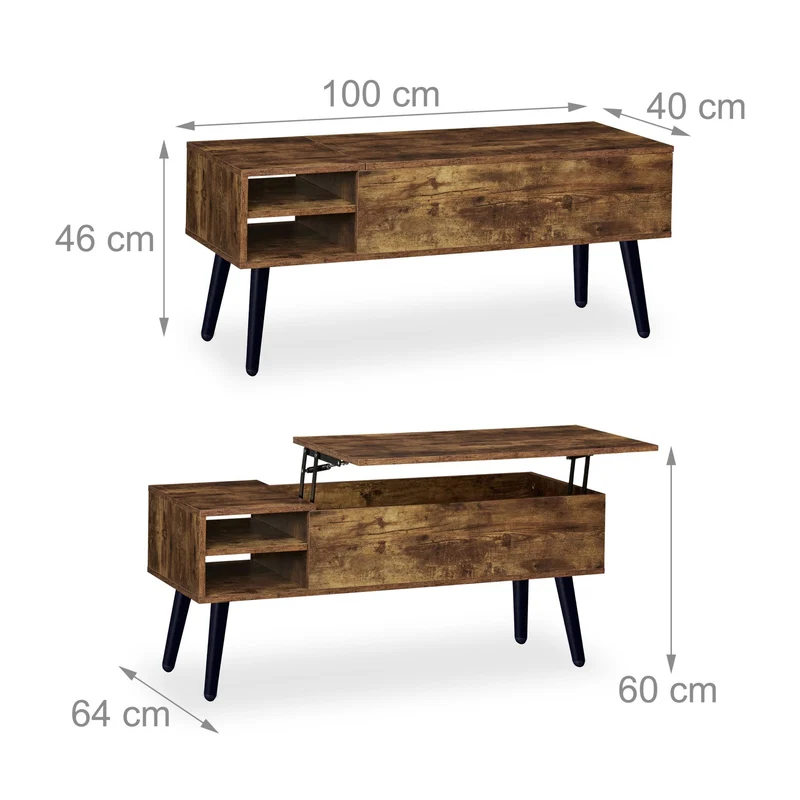Table basse multifonctionnelle avec rangement pratique 46 x 100 x 40 cm en bois aggloméré marron 13_0017683