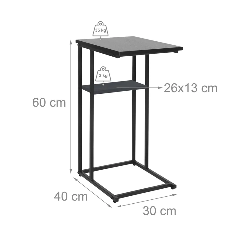 Table d'appoint rectangulaire pratique pour canapé 60 x 40 x 60 cm en métal noir 13_0017799