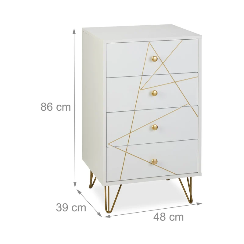 Commode de rangement blanche 4 tiroirs élégante salon chambre couloir finition mate en bois blanc 13_0015823