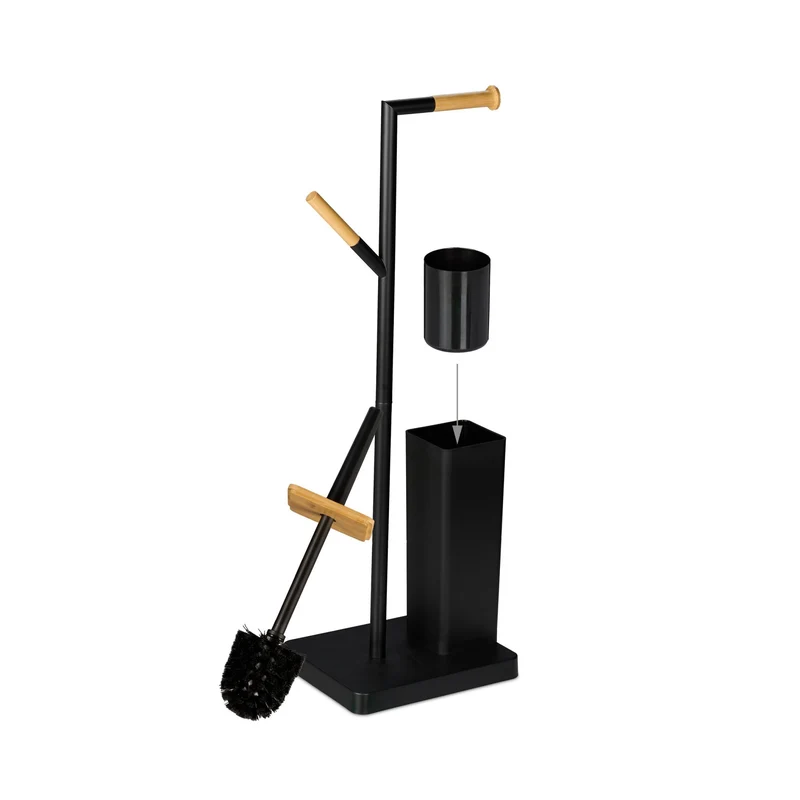 Serviteur wc à poser avec porte-rouleau et brosse interchangeable 71 x 23 x 18 cm en plastique blanc 13_0016663