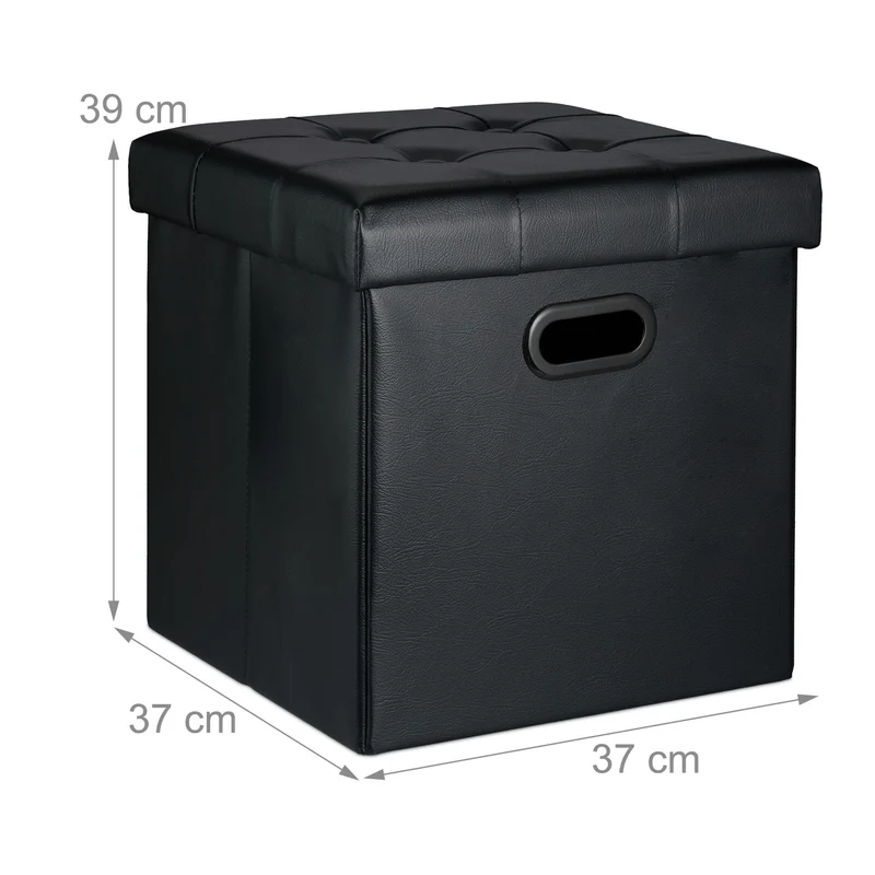 Tabouret de rangement pliable pour salon ou couloir 39 x 37 x 37 cm assise confortable design en similicuir gris 13_0015953