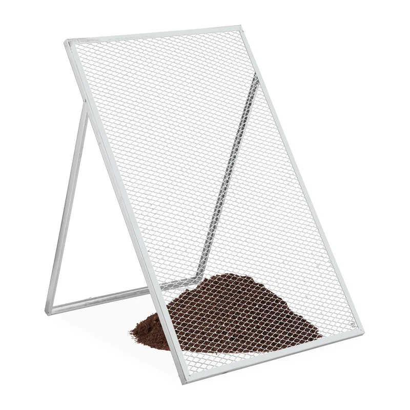 Tamis de jardin compacte polyvalent 100 x 60 cm idéal compost et matériaux fins en acier argent 13_0016816
