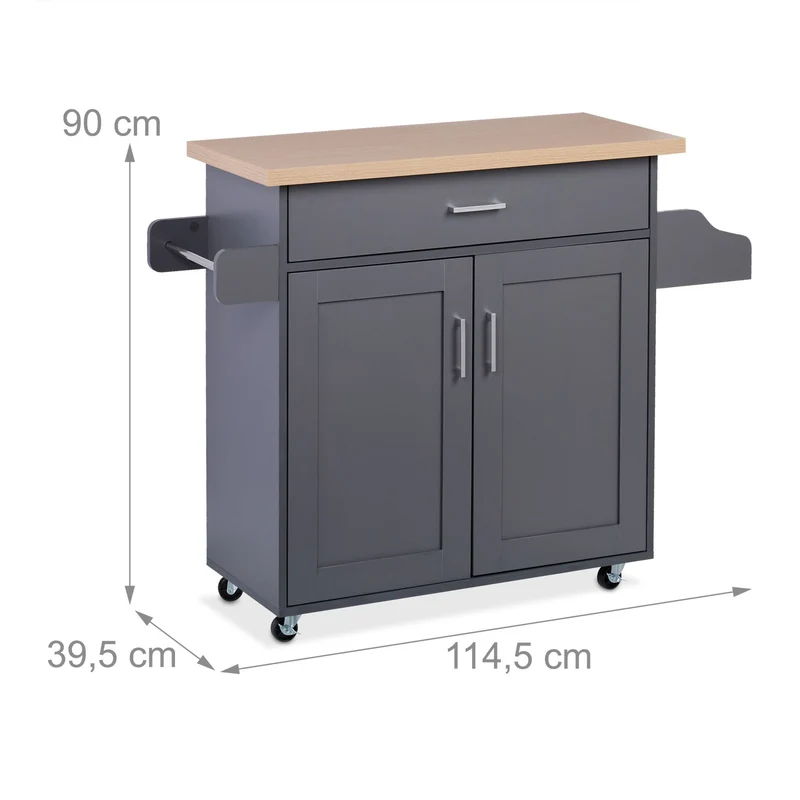 Desserte de cuisine mobile avec plan de travail 90 x 114,5 x 39,5 cm pratique design élégant en MDF blanc 13_0015736