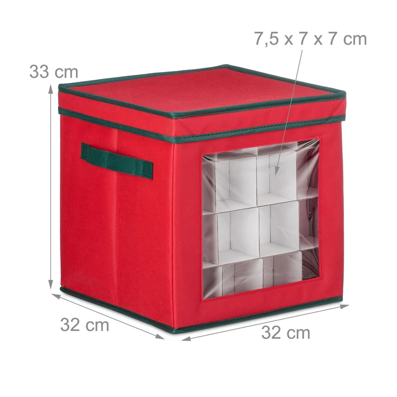 Lot de 2 boîtes de rangement compartimentées pour boules de Noël jusqu'à 64 pièces avec fenêtre pratique en plastique rouge 13_0015814
