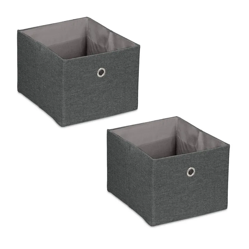 Lot de 2 boîtes de rangement carrées pratiques 16 x 20,5 x 25 cm en lin beige 13_0013760