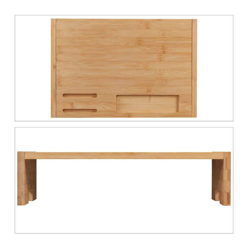 Support pour moniteur ergonomique bureau 60 x 25 x 10 cm 3 compartiments rangement en bambou naturel 13_0011464