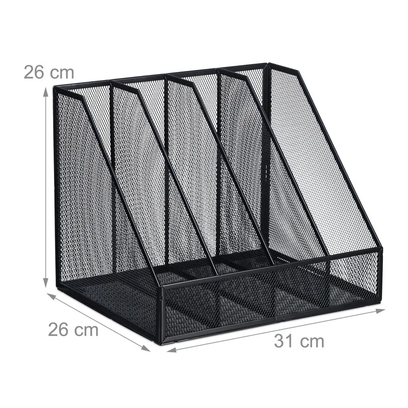 Range-revues 4 compartiments pour documents A4 design moderne bureau 26 x 31 x 26 cm en métal noir 13_0014141