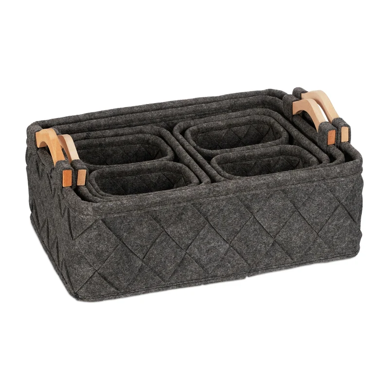 Lot de 8 paniers de rangement pratiques pour vêtements et objets 19 x 42 x 31 cm ambiance cosy en feutre gris 13_0014876