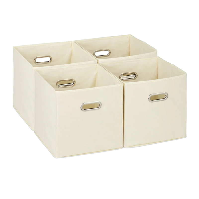 Lot de 4 boîtes de rangement carrées pratiques 30 x 30 x 30 cm en tissu bleu 13_0014495