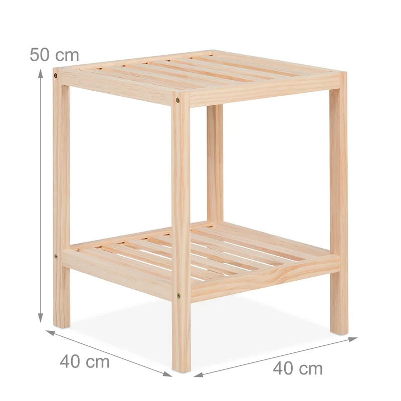 Table d’appoint moderne pour salon chambre 90 x 60 x 45 cm 2 niveaux pratique en bois de pin naturel 13_0014429