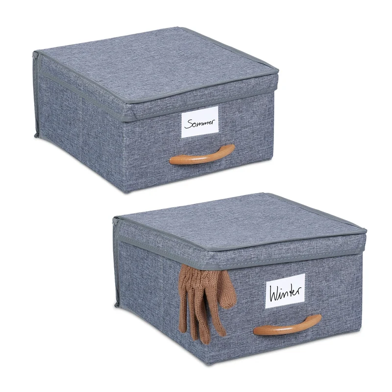 Lot de 2 boîtes de rangement pliables avec couvercle 30 x 20 x 15 cm pratique déco contemporain en tissu beige 13_0014505