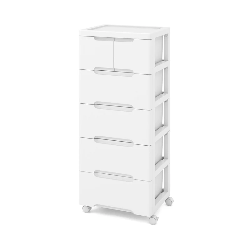 Meuble de rangement vertical 40 x 32 x 96 cm avec 5 tiroirs mobiles et verrouillables style moderne en pp blanc 20_0012737