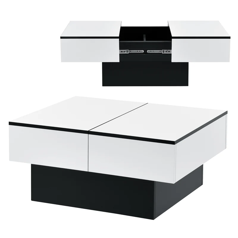 Table basse de salon rangement panneau de particules 80 cm noir blanc 03_0006150