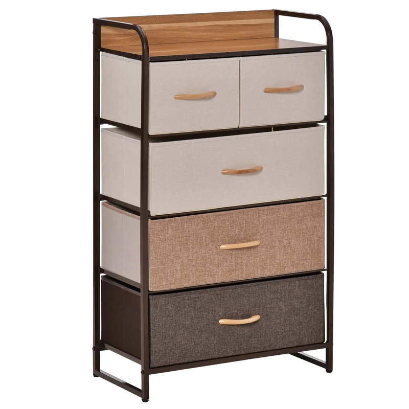 Commode de rangement 58 x 29 x 99 cm 5 tiroirs pliables anti basculement style contemporain épuré en polyester gris 21_0001486