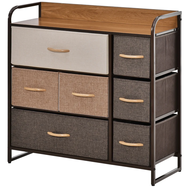 Commode 7 tiroirs rangement chambre 80 x 29 x 78.5 cm gain de place pratique design contemporain mat en polyester gris 21_0001487