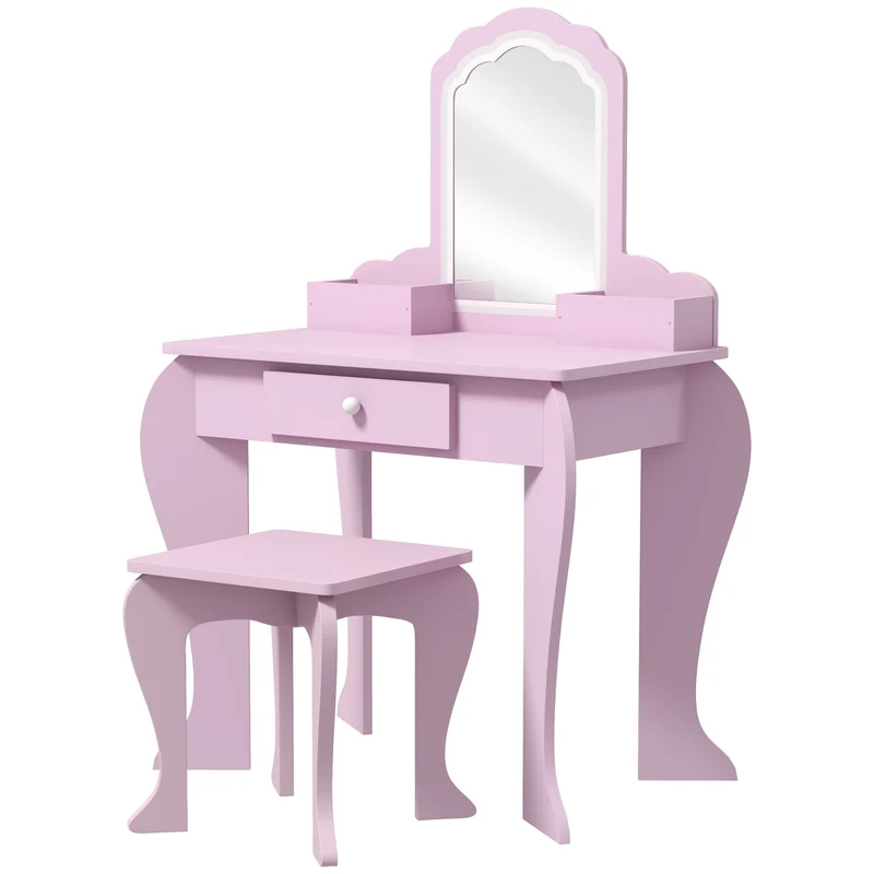 Coiffeuse pour enfant 55 x 36 x 86 cm miroir nuage tabouret rangements tiroir créatif décoratif contemporain en MDF rose 21_0000267