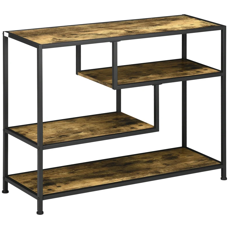Console d'entrée 4 niveaux 99,6 x 33,6 x 74 cm grand rangement industriel contemporain en panneau de particules marron 21_0002643