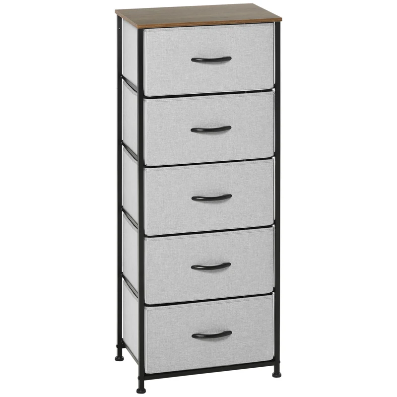 Commode 5 tiroirs rangement chambre salon 45 x 30 x 116 cm gain de place facile à monter style classique en MDF gris 21_0005842