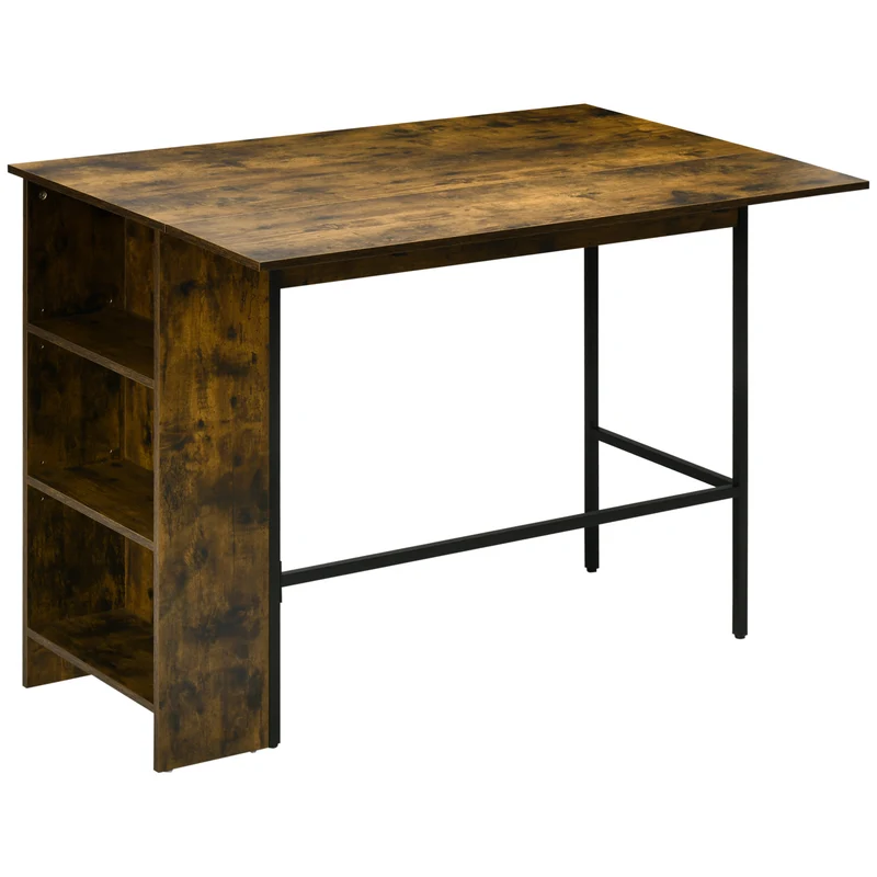 Ilot de cuisine plateau rabattable 120 x 76 x 91,4 cm gain de place rangement rustique en panneau de particules brun 21_0002301