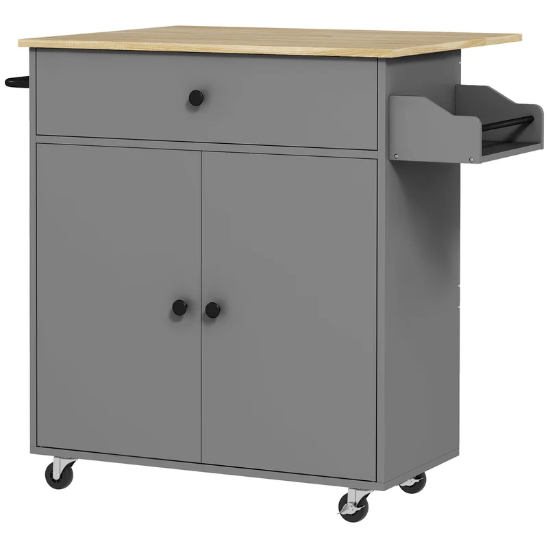 Desserte de cuisine îlot sur roulettes 106 x 42 x 87 cm rangement modulable tiroir contemporain moderne en MDF gris 21_0001045